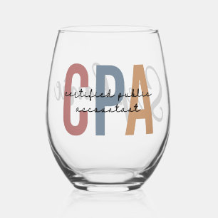 Personalized Retro CPA Certified Public Accountant Stemless Wine Glass