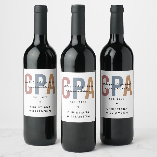 Personalized Retro CPA Certified Public Accountant Wine Label (Bottles)