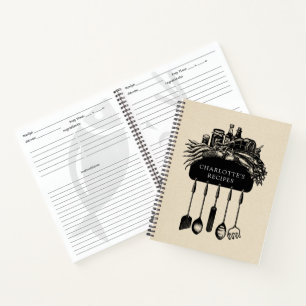 Personalized Retro Cream Black Recipe Notebook