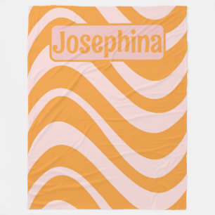 Personalized Retro Curvy Orange Pink Fleece Blanket