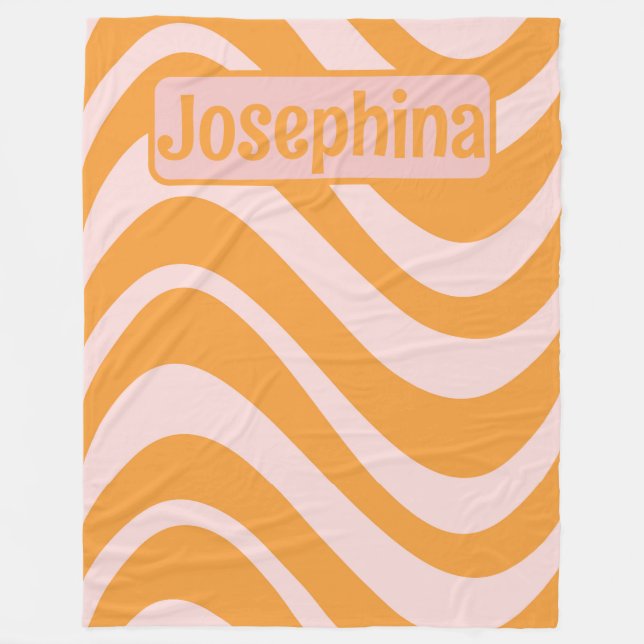 Personalized Retro Curvy Orange Pink Fleece Blanket (Front)