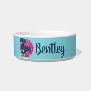 Personalized Retro Dachshund Dog Lover Custom Name Bowl