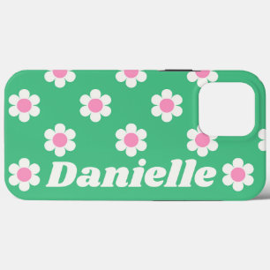 Personalized Retro Daisies Pink and Green Custom iPhone 13 Pro Max Case