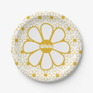Personalized Retro Daisy Floral Pattern Paper Plate