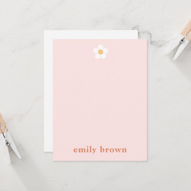 Personalized Retro Daisy Note Card (Front/Back In Situ)
