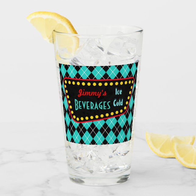 Personalized Retro Diner Glass Tumbler Gift (Front Ice)
