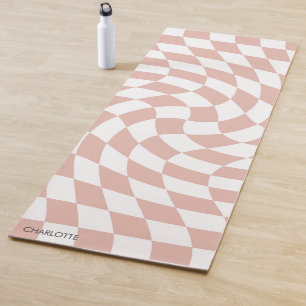 Personalized Retro Dusty Pink Wavy Chequered Yoga Mat