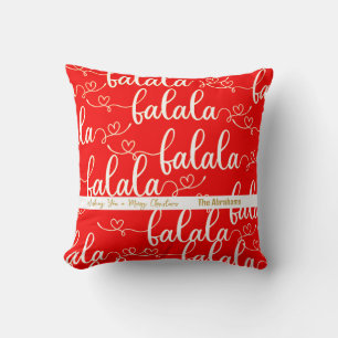 Personalized Retro Fa la la Script Red  Throw Pillow