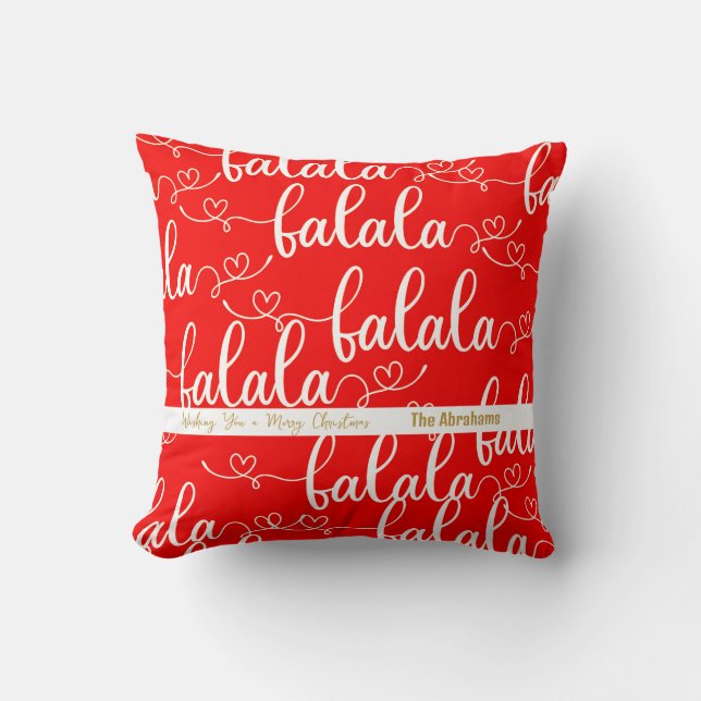 Personalized Retro Fa la la Script Red  Throw Pillow (Front)