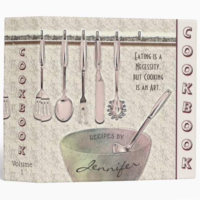 Personalized Retro Family Recipe Cookbook Binder (Front/Spine)