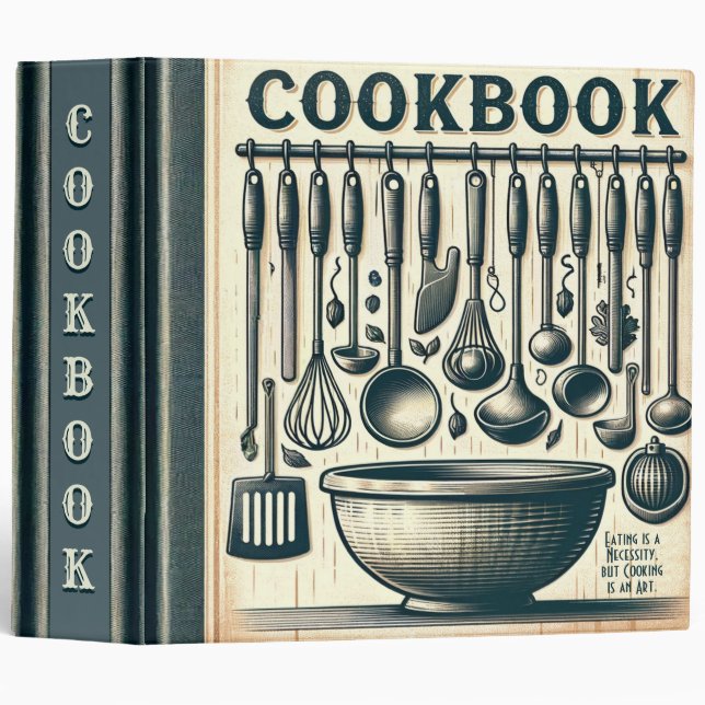 Personalized Retro Family Recipe Cookbook Binder (Front/Spine)