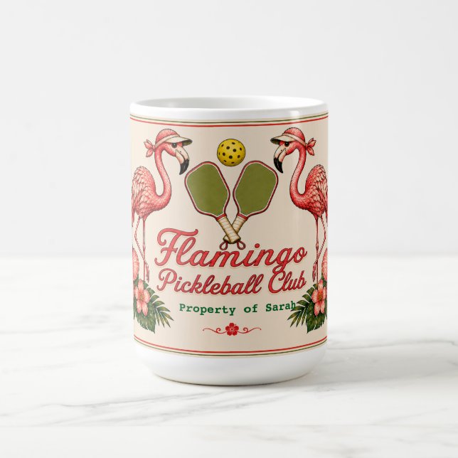 Personalized Retro Flamingo Pickleball Mug (Center)