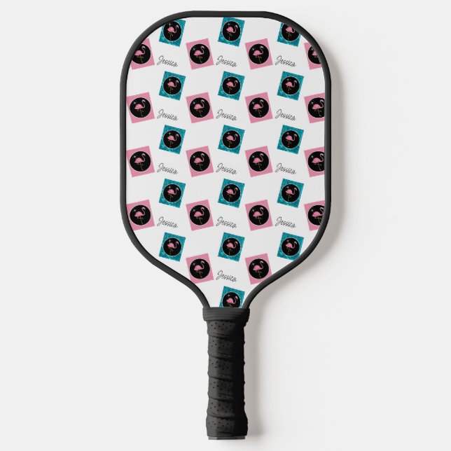 Personalized Retro Flamingo Pickleball Paddle (Front)