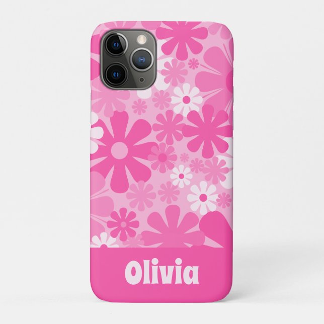 Personalized Retro Floral 60s 70s Y2K Pink Case-Mate iPhone Case (Back)