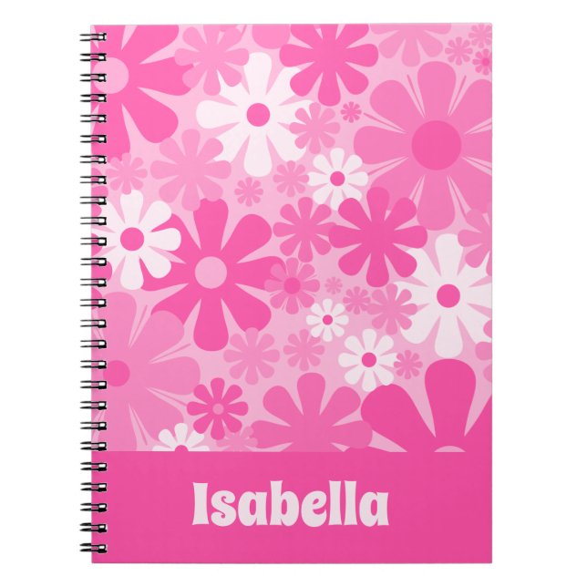 Personalized Retro Floral 60s 70s Y2K Pink Notebook (Front)