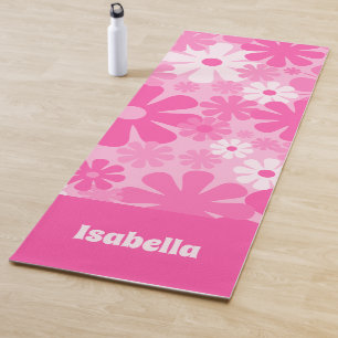 Personalized Retro Floral 60s 70s Y2K Pink Yoga Mat