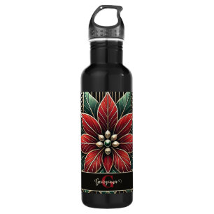 Personalized Retro Floral Art Deco Poinsettia 710 Ml Water Bottle