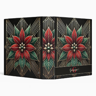 Personalized Retro Floral Art Deco Poinsettia Binder