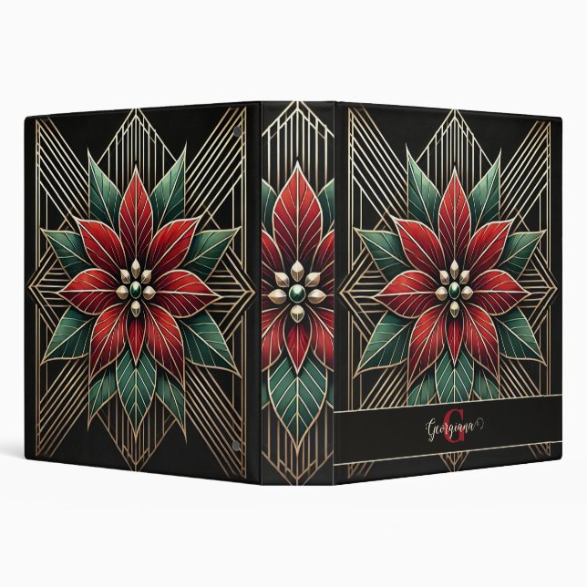 Personalized Retro Floral Art Deco Poinsettia Binder (Background)