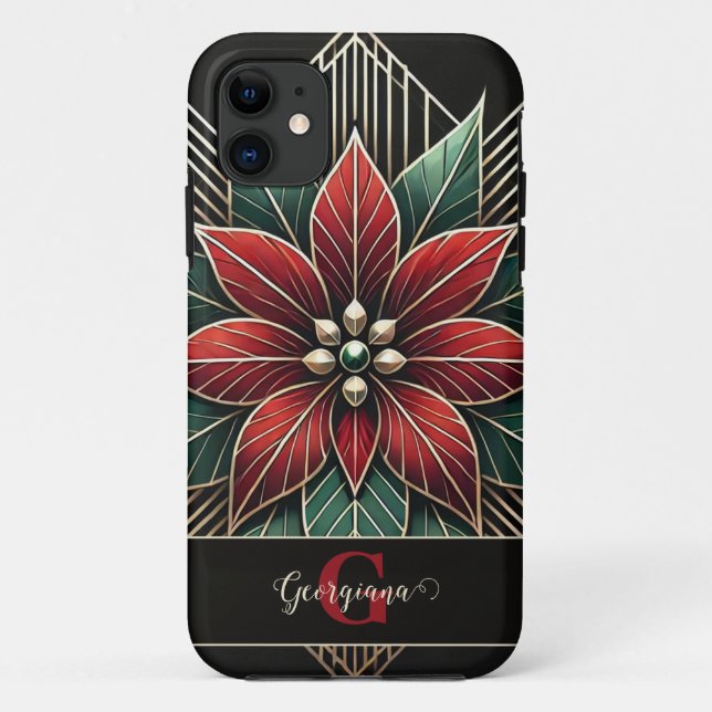 Personalized Retro Floral Art Deco Poinsettia Case-Mate iPhone Case (Back)