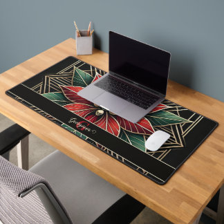 Personalized Retro Floral Art Deco Poinsettia Desk Mat