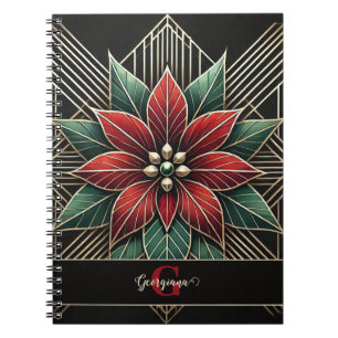 Personalized Retro Floral Art Deco Poinsettia Notebook