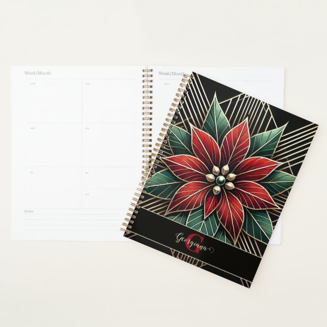 Personalized Retro Floral Art Deco Poinsettia Planner (Display)