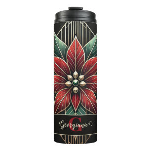 Personalized Retro Floral Art Deco Poinsettia Thermal Tumbler