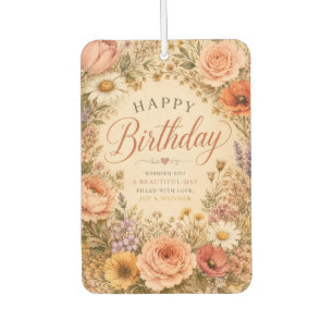 Personalized Retro Floral Birthday with flowers Air Freshener