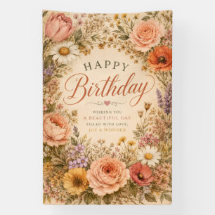 Personalized Retro Floral Birthday with flowers Banner