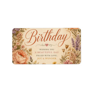Personalized Retro Floral Birthday with flowers Label