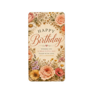 Personalized Retro Floral Birthday with flowers Label
