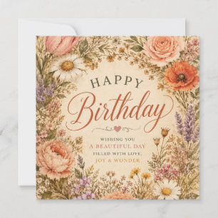 Personalized Retro Floral Birthday with flowers Save The Date