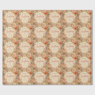 Personalized Retro Floral Birthday with flowers Wrapping Paper