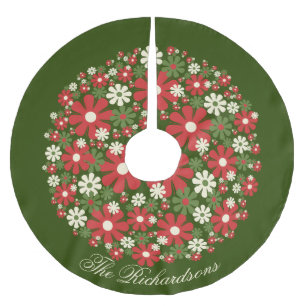 Personalized Retro Floral Christmas Flowers Brushed Polyester Tree Skirt