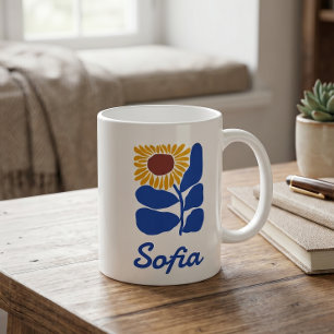 Personalized Retro Floral Daisy Custom Name Gift Coffee Mug