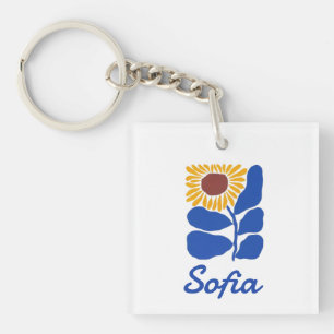 Personalized Retro Floral Daisy Custom Name Gift Keychain