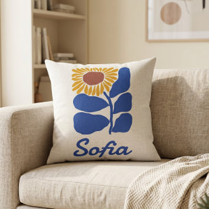 Personalized Retro Floral Daisy Custom Name Gift Throw Pillow