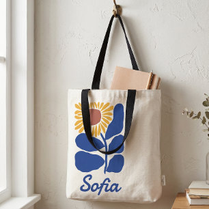 Personalized Retro Floral Daisy Custom Name Gift Tote Bag