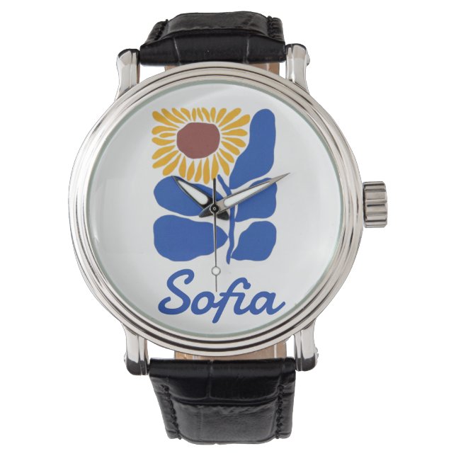 Personalized Retro Floral Daisy Custom Name Gift Watch (Front)