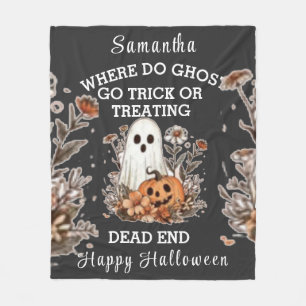 personalized retro floral funny ghost Halloween Fleece Blanket