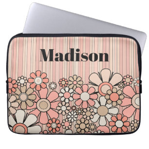 Personalized Retro Floral Pink 60s Aesthetic  Laptop Sleeve