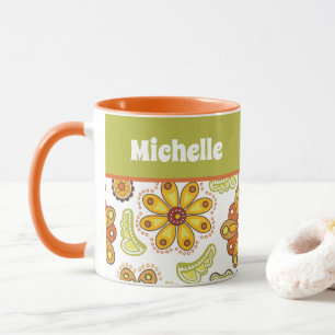 Personalized Retro Flower Orange Green Mug