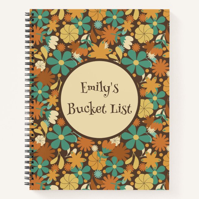 Personalized Retro Flower Power Spiral Journal (Front)