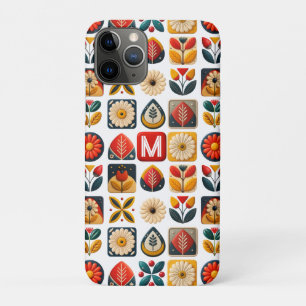 Personalized Retro Folk Floral Monogram iPhone 11 Pro Case