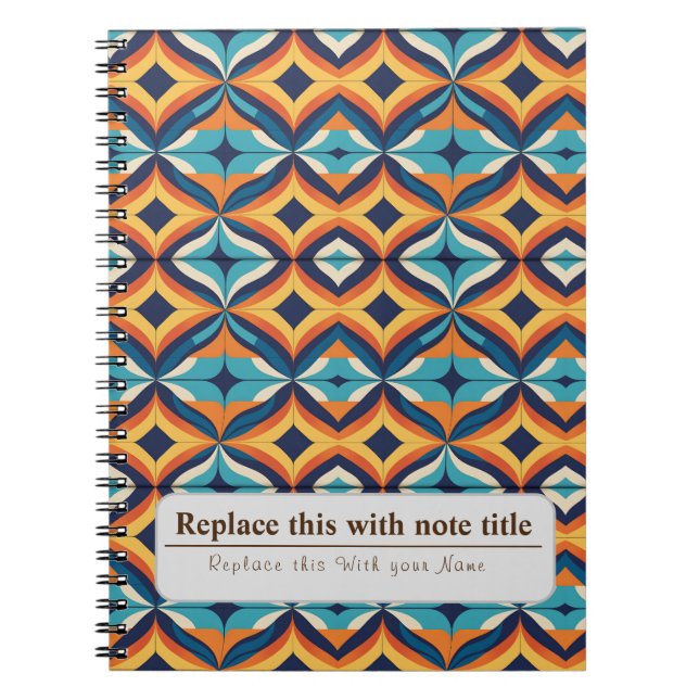 Personalized Retro Funky Orange-Teal Notebook (Front)