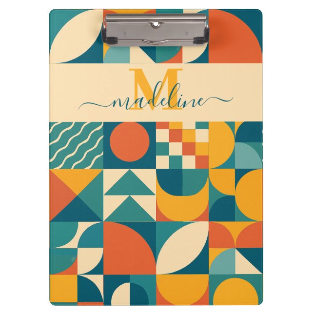 Personalized Retro Geometric Colourful  Clipboard (Front)