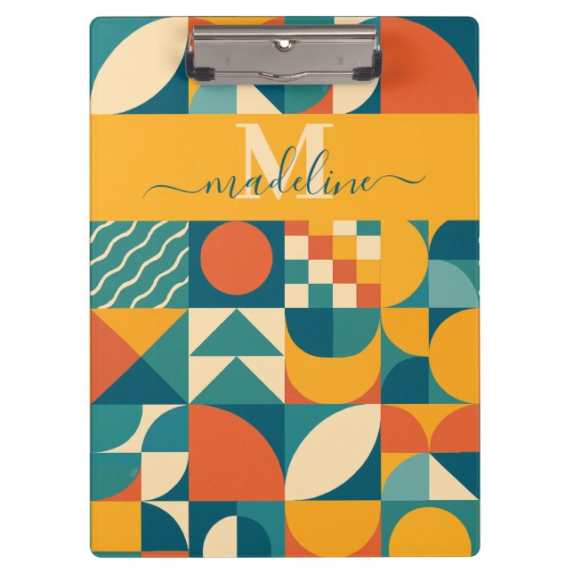 Personalized Retro Geometric Colourful  Clipboard (Front)