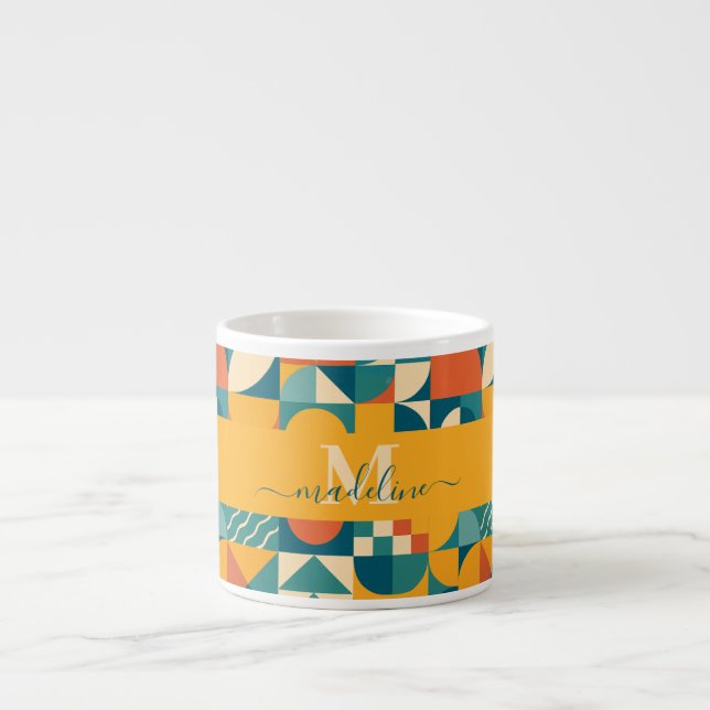 Personalized Retro Geometric Colourful  Espresso Cup (Front)