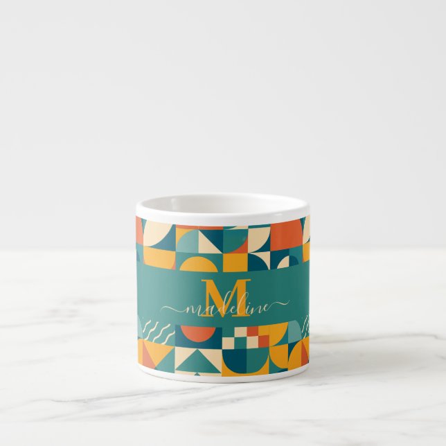 Personalized Retro Geometric Colourful  Espresso Cup (Front)